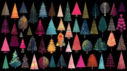 Big collection of vector Christmas trees in funky colors