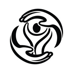 Caring hands holding a person symbolizing support and protection