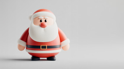 Adorable 3D Cartoon Santa Claus Figurine on the Left with Festive Red Outfit and Cheerful Expression, Right Side Empty for Christmas Design Background