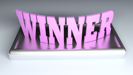 WINNER pink write on metallic base - 3D rendering illustration
