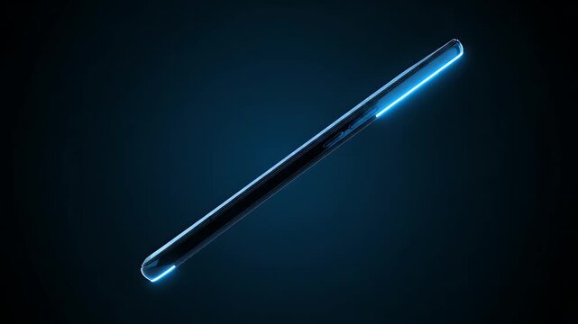 Sleek futuristic smartphone emitting a vibrant blue glow, vividly portraying a phone ringing with an incoming call, representing advanced digital communication technology