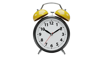 Yellow Alarm Clock Ringing on White Background