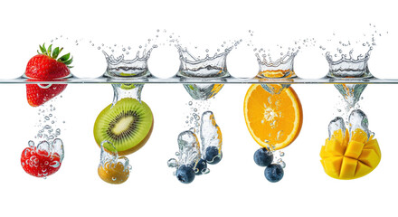 Fresh Fruits Splashing in Water for Healthy Lifestyle and Nutrition