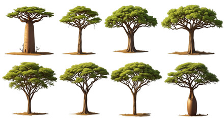 Various Tree Illustrations Depicting Layers and Different Styles