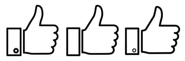 thumbs up outline stroke vector icon set. black color and white background