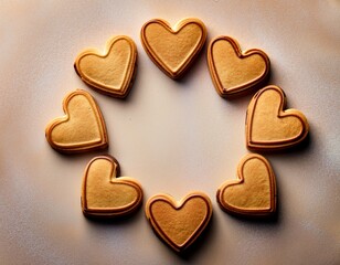 Obraz premium heart shaped cookies arranged in a circular pattern on a textured surface