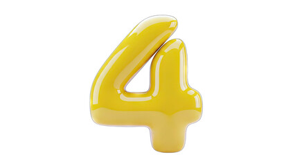 Yellow Number 4 Isolated on White Background