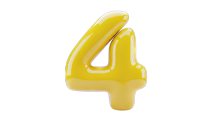 Yellow Number 4 Isolated on White Background