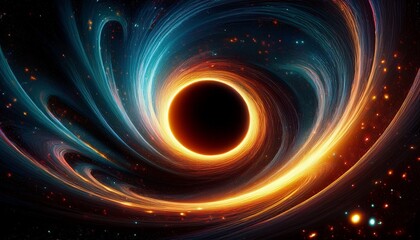 cosmic swirl representing a black hole with luminous particles