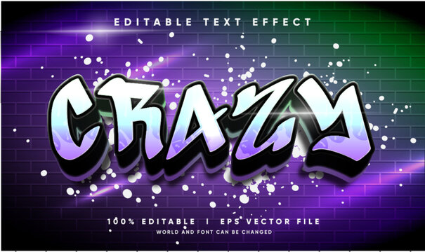 crazy grafitti 3d vector text effect editable
