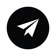 Simple paper plane icon on black circle