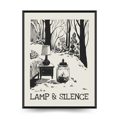 Merry Christmas and Happy New Year linocut poster template. Modern trendy Matisse minimal style. Hand drawn design for wallpaper, wall decor, print, postcard, cover, template, banner.