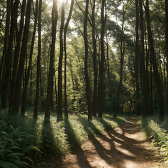 Sunlit Forest Path with Shadows