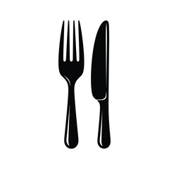 Simple black fork and knife silhouette