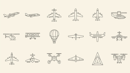 Airplane Icon Set in Flat Style for UI, Banner, Poster and Infographic