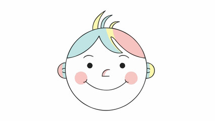 Cute cartoon baby face with colorful hair and rosy cheeks.