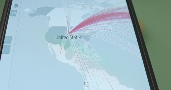 Live cyber attack map displaying USA as target and source of cyber attacks