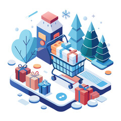 A shopping store winter fashion trends and personal style flat vector illustration