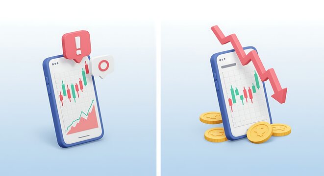 Stock market crash on smartphone with downward trend arrow illustration - Powered by Adobe
