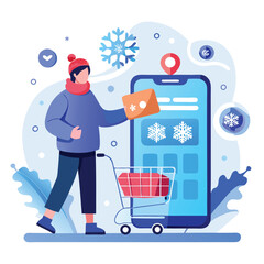 A shopping store winter fashion trends and personal style flat vector illustration