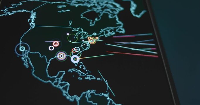 Multiple cyber attacks against USA on digital map