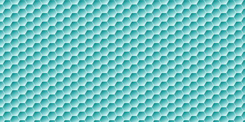 Seamless turquoise hexagon honeycomb pattern with soft gradient geometric background