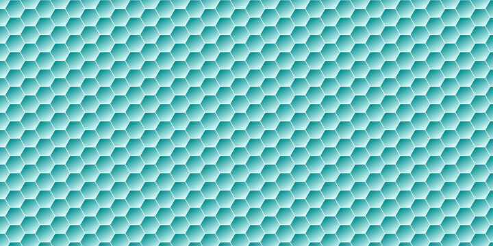 Seamless turquoise hexagon honeycomb pattern with soft gradient geometric background