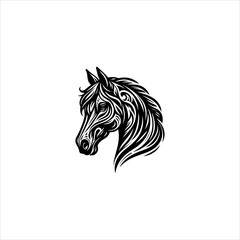 Naklejka premium Horse head silhouette arranged as a clean black vector emblem design. Animal icon concept