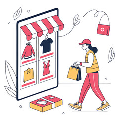 A shopping store winter fashion trends and personal style flat vector illustration