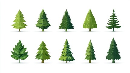 Christmas Tree Green Icon, Fir Tree Illustration, isolated variations. Vector