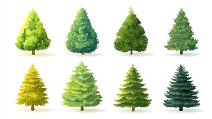 Christmas Tree Green Icon, Fir Tree Illustration, isolated variations. Vector