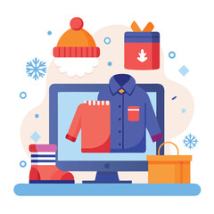 A shopping store winter fashion trends and personal style flat vector illustration