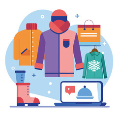 A shopping store winter fashion trends and personal style flat vector illustration