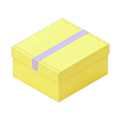 Yellow Gift Box with Purple Ribbon Isolated on White
