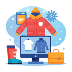 A shopping store winter fashion trends and personal style flat vector illustration