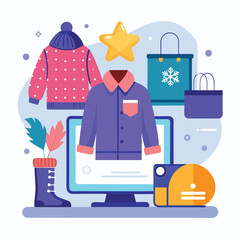 A shopping store winter fashion trends and personal style flat vector illustration