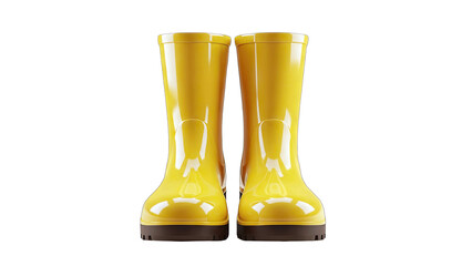 Yellow Rain Boots Standing on White Background