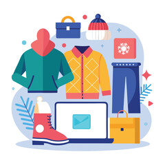 A shopping store winter fashion trends and personal style flat vector illustration