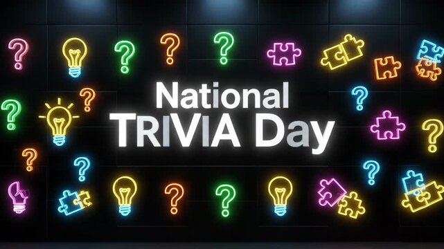 National Trivia Day Neon Signs Frame Concept Background