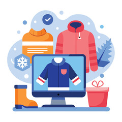 A shopping store winter fashion trends and personal style flat vector illustration