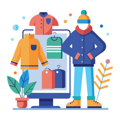 A shopping store winter fashion trends and personal style flat vector illustration