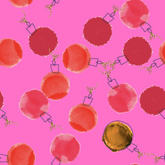 Christmas seamless pattern with watercolor tree balls. Stylish pink vector background, print, wrapping paper, textile