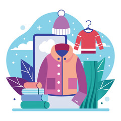 A shopping store winter fashion trends and personal style flat vector illustration