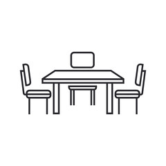 Simple line drawing of office desk and chairs