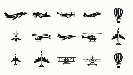 Airplane Icon Set in Flat Style for UI, Banner, Poster and Infographic