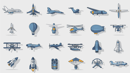 Airplane Icon Set in Flat Style for UI, Banner, Poster and Infographic