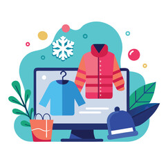 A shopping store winter fashion trends and personal style flat vector illustration