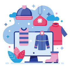 A shopping store winter fashion trends and personal style flat vector illustration