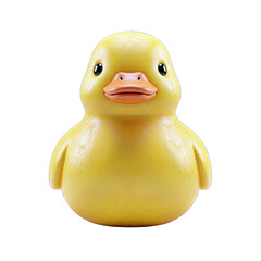 Yellow Rubber Duck Looking Forward on White Background