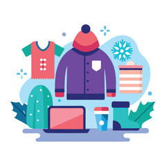 A shopping store winter fashion trends and personal style flat vector illustration